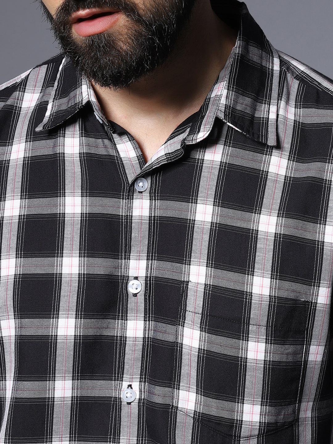 Checked Spread Collar Opaque Cotton Casual Shirt