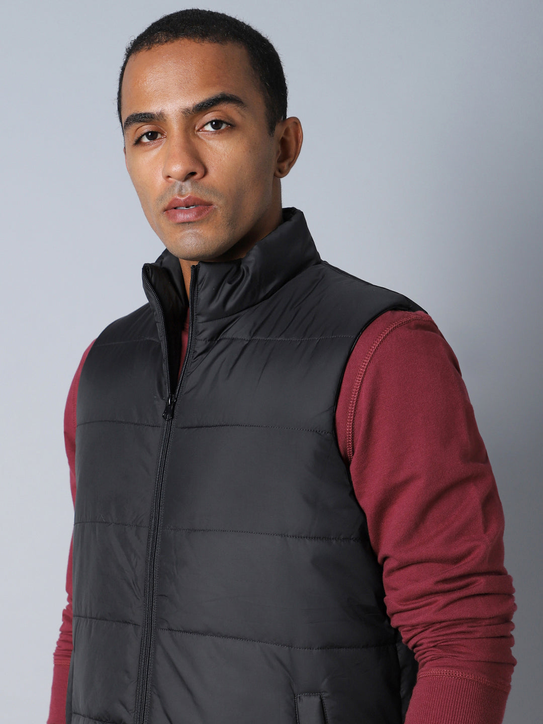 Mock Collar Sleeveless Padded Jacket