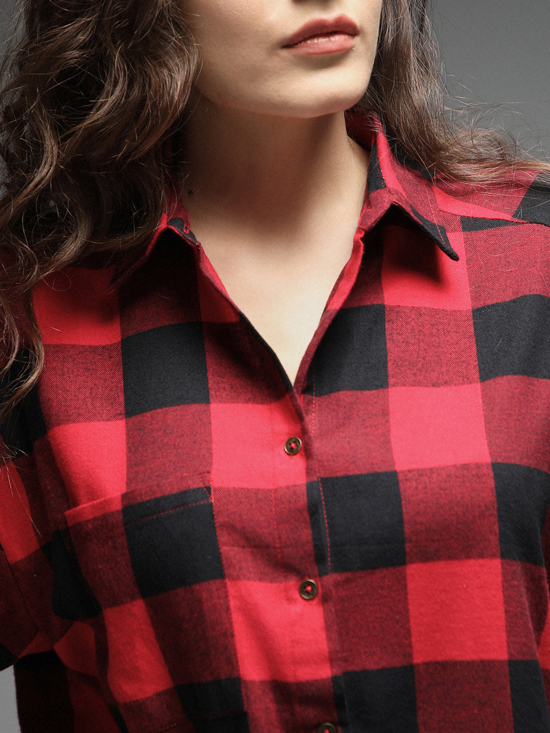 Standard Oversized Checked Spread Collar Long Sleeves Casual Shirt