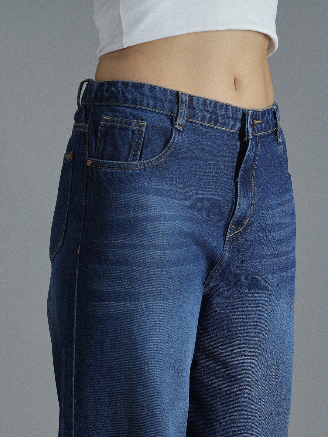 Women 90s Baggy Elasticated waist Band Cotton Jeans