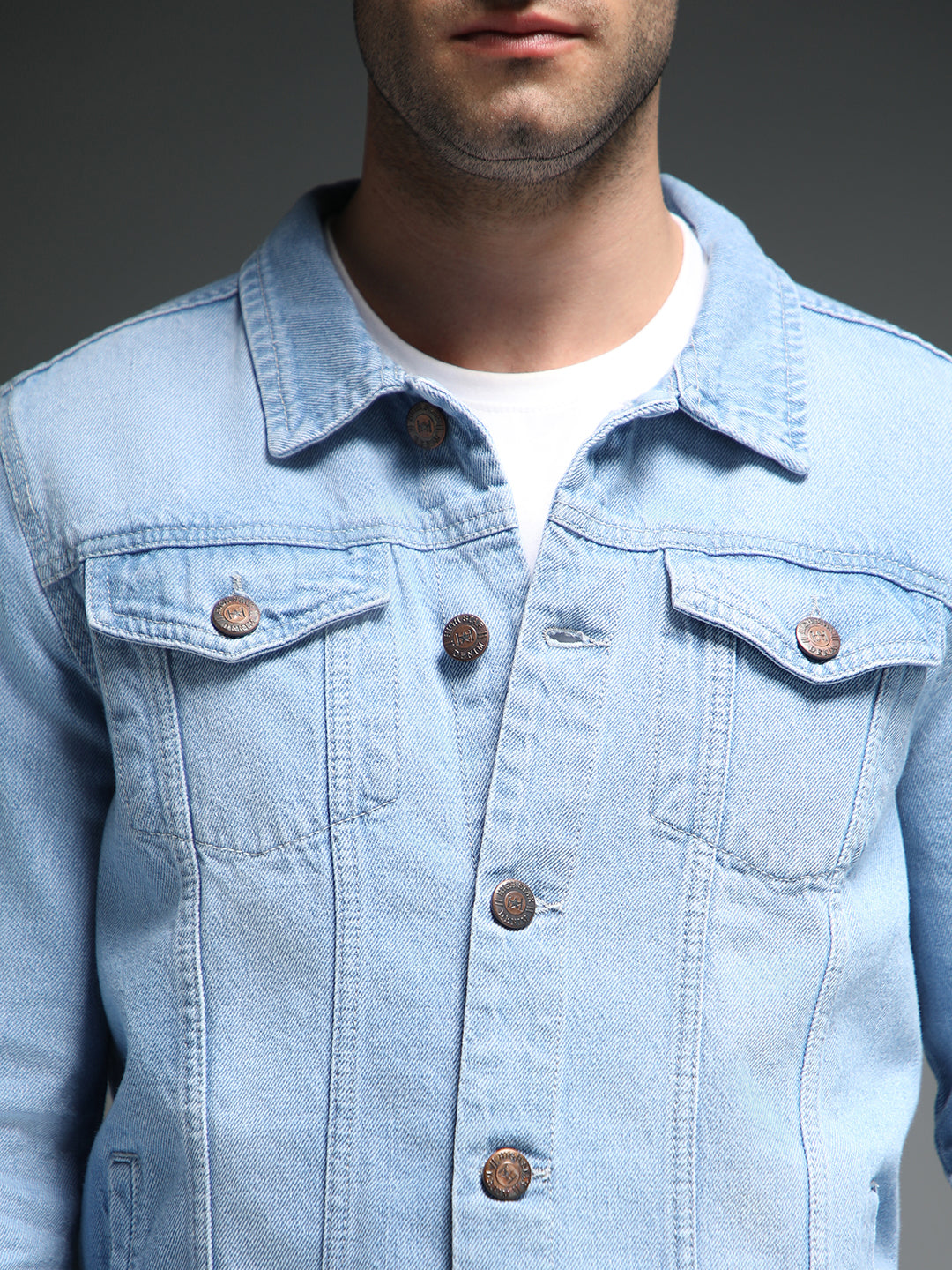 Washed Spread Collar Long Sleeves Cotton Denim Jacket