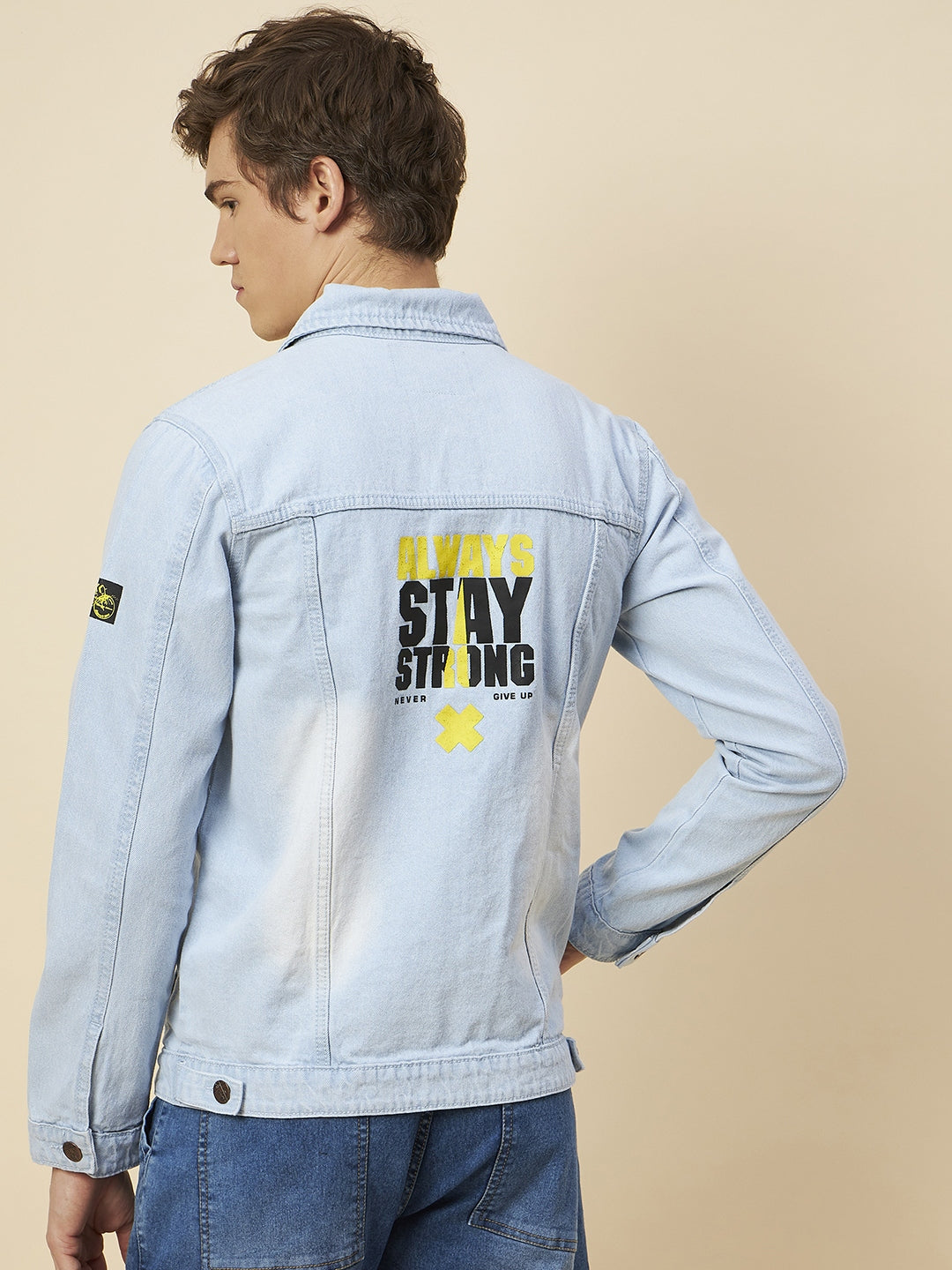 Men Blue Washed Denim Jacket