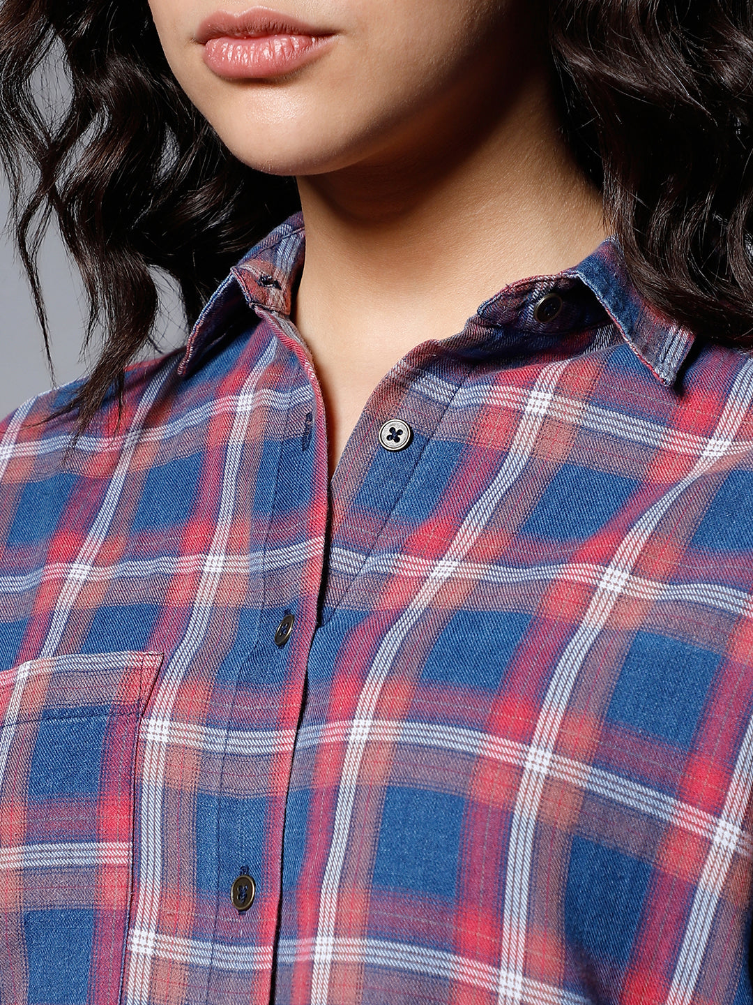 Classic Checked Spread Collar Boxy Fit Pure Cotton Casual Shirt