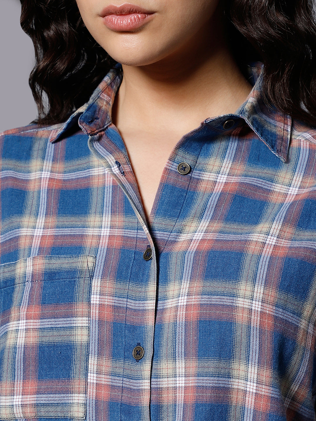 Classic Checked Spread Collar Boxy Fit Pure Cotton Casual Shirt