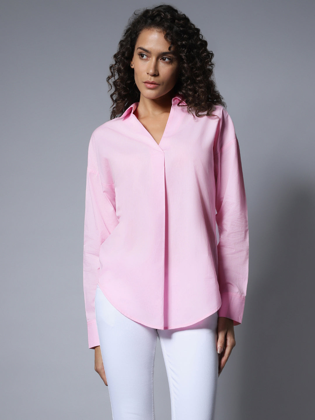 Solid Full Sleeves Shirt Style Top