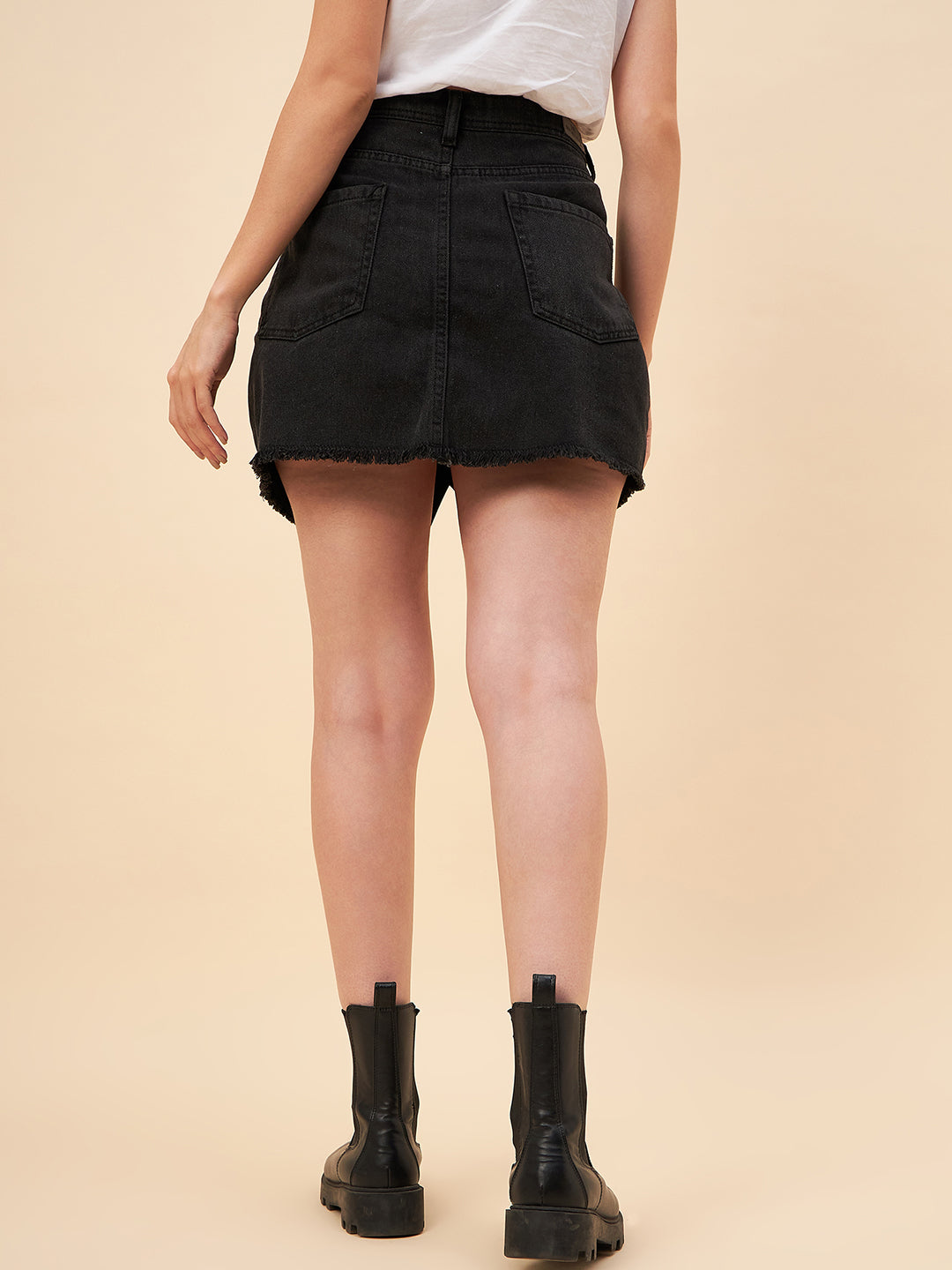 Distressed A-Line Mini Denim Skirt