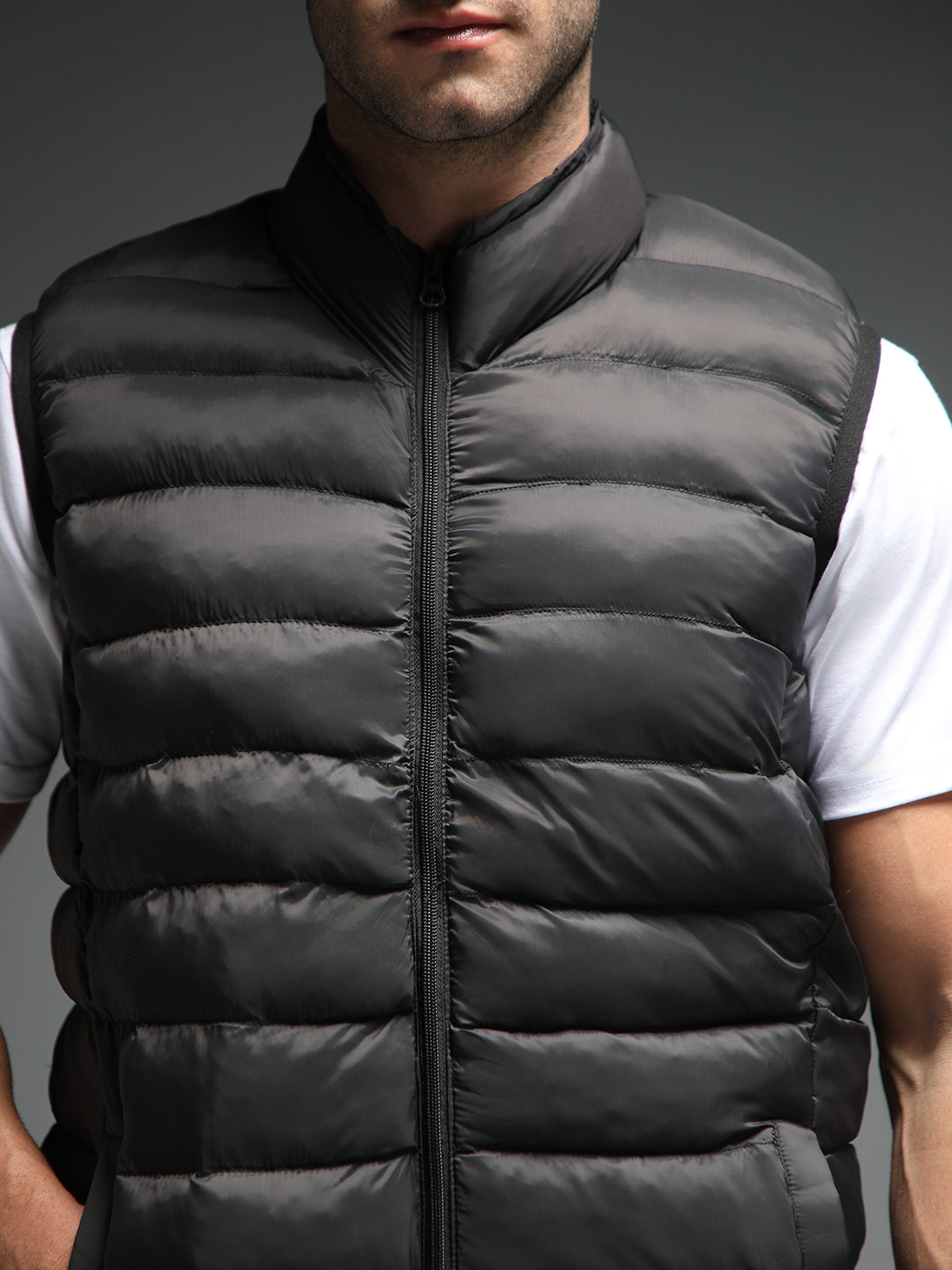 Mock Collar Sleeveless Puffer Jacket