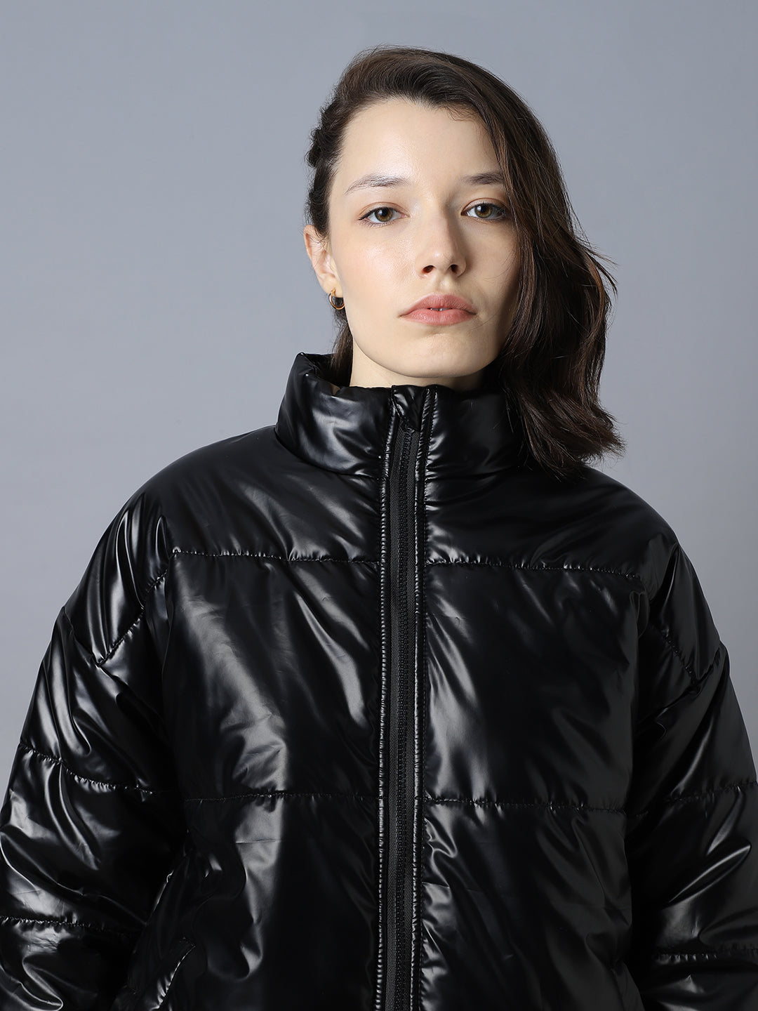 Mock Collar Long Sleeves Puffer Jacket