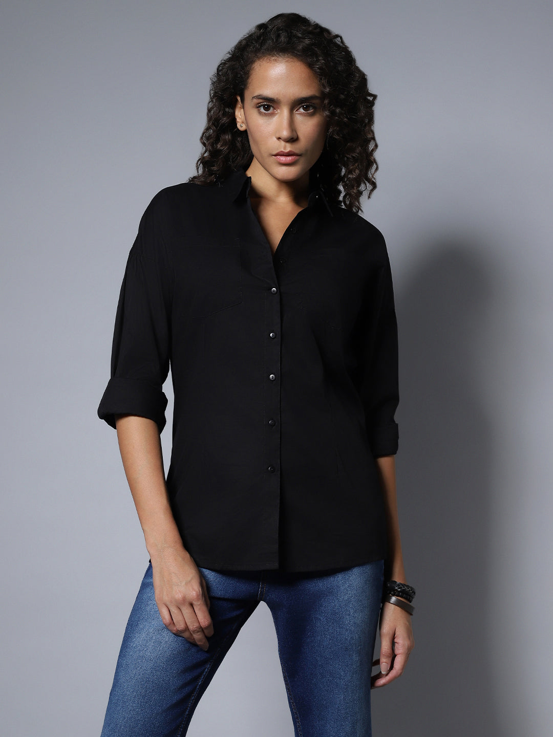 Cotton Spread Collar Long Sleeves Solid Regular Longline Shirts