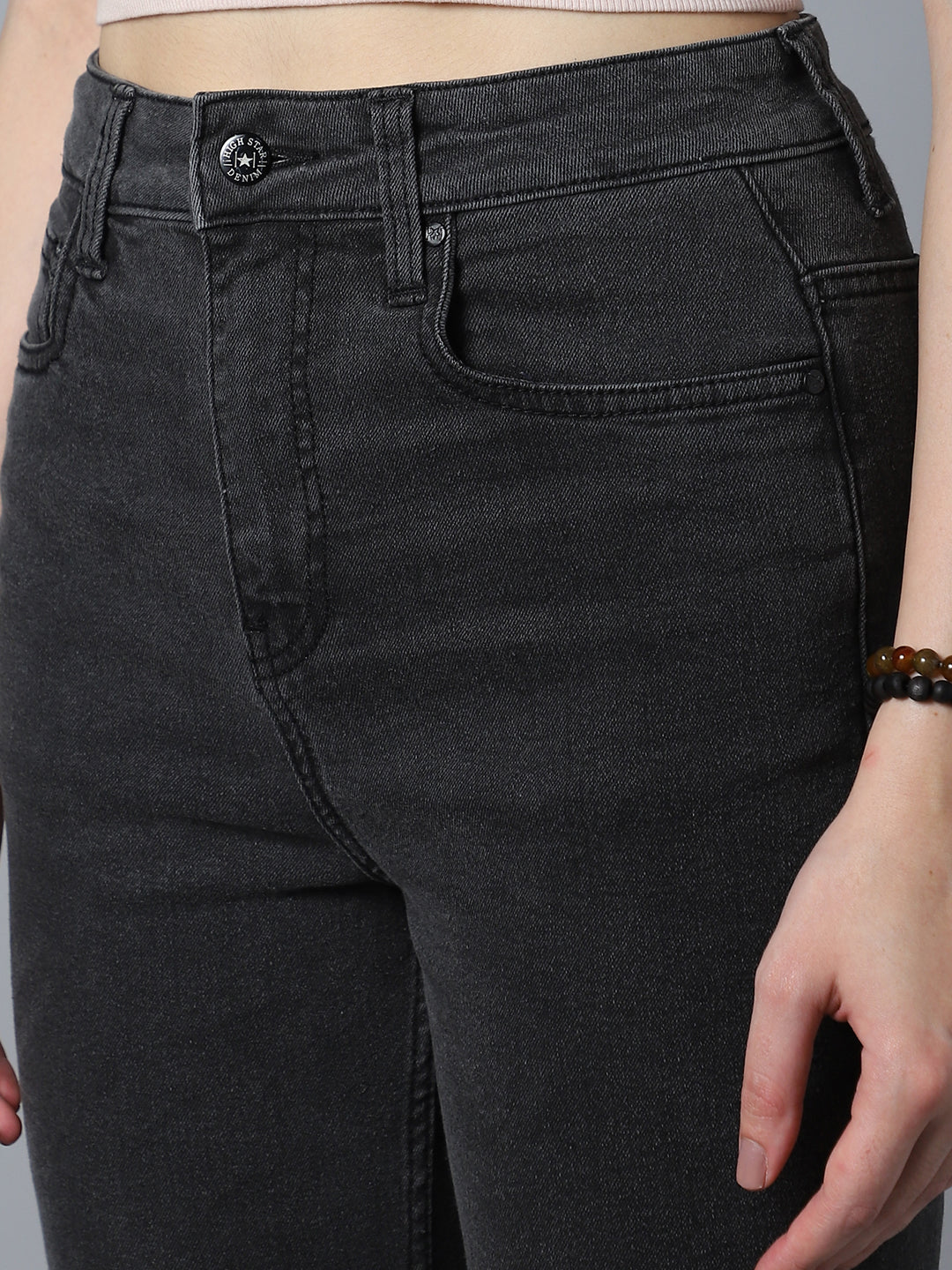 Women Straight Fit High-Rise Clean Look Stretchable Jeans