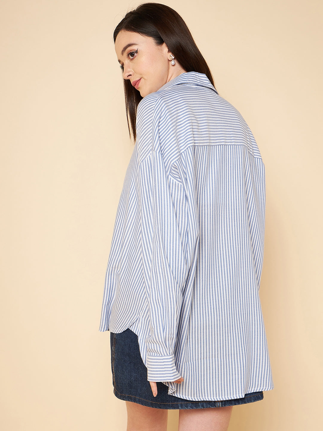 oversized blue striped cotton casual shirt