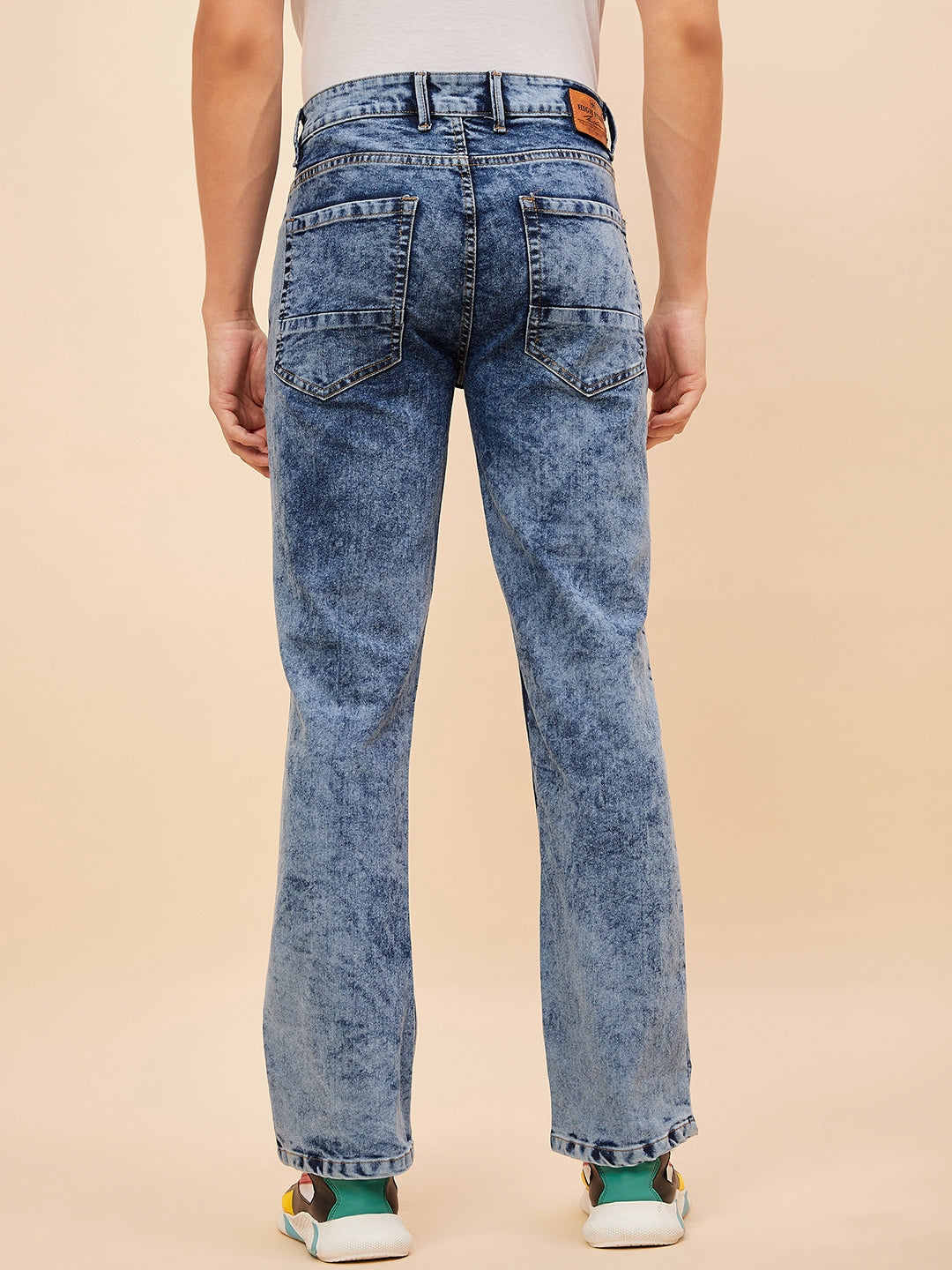 Men Bootcut Heavy Fade Acid Wash Stretchable Jeans