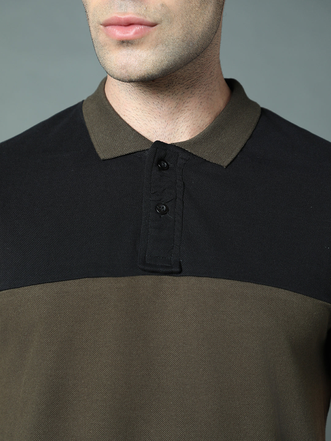 Colourblocked Polo Collar Pure Cotton T-shirt