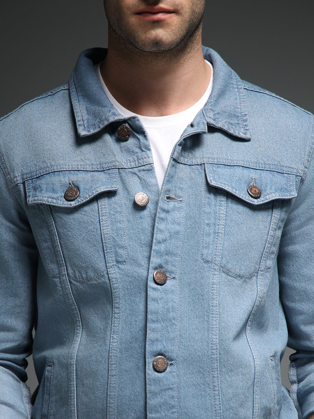 Spread Collar Long Sleeves Cotton Denim Jacket