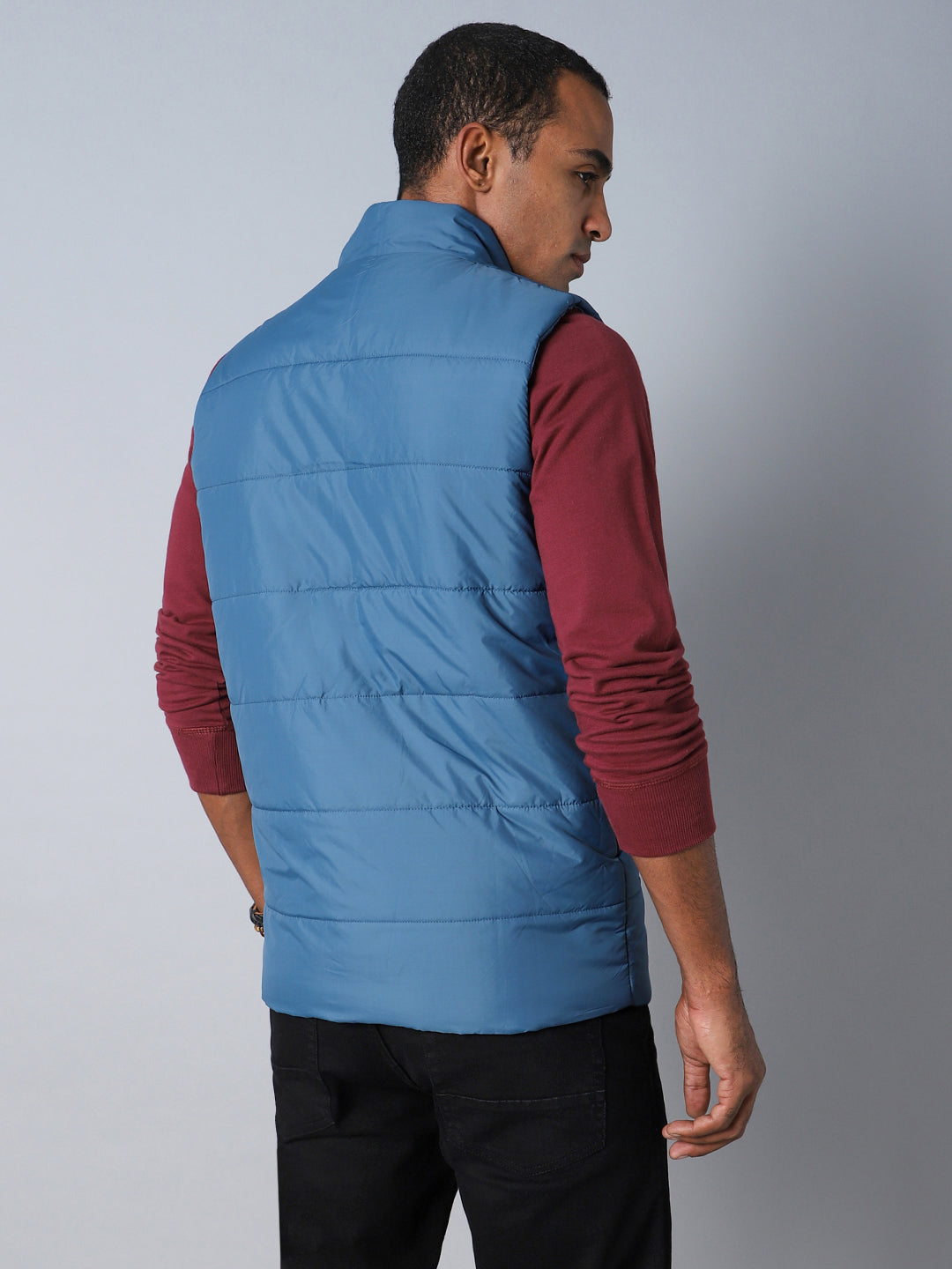 Men Blue Colourblocked Outdoor Bomber Jacket