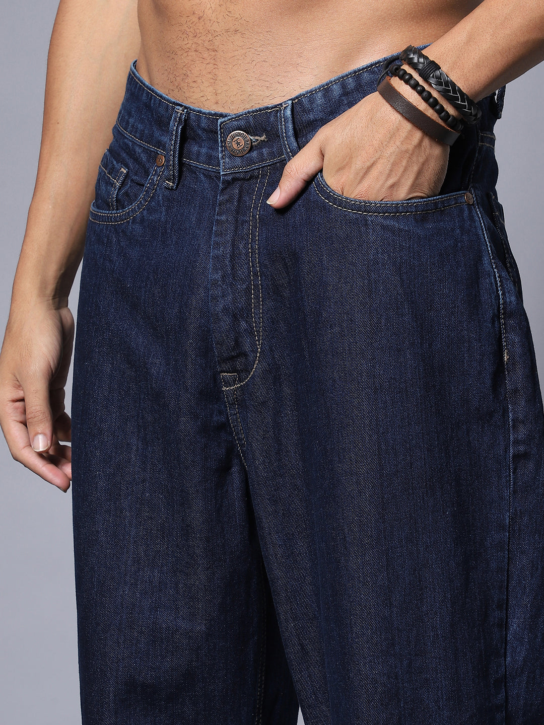 Pure Cotton Loose Wide Leg Mid Rise Jeans