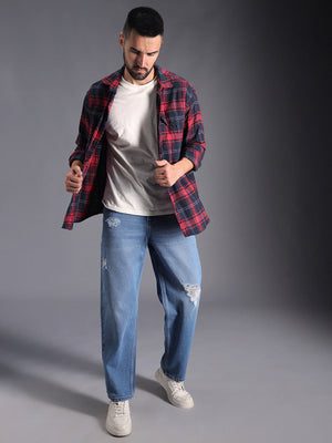 Men 90s Relaxed straight Fit Heavy Distressed Fade Cotton Jeans