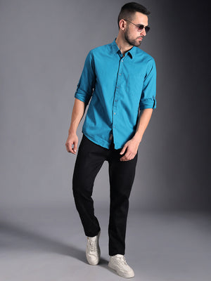 Classic Roll Up Sleeves Pure Cotton Casual Shirt