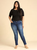 Women Plus Size Blue Slim Fit Heavy Fade Stretchable Jeans