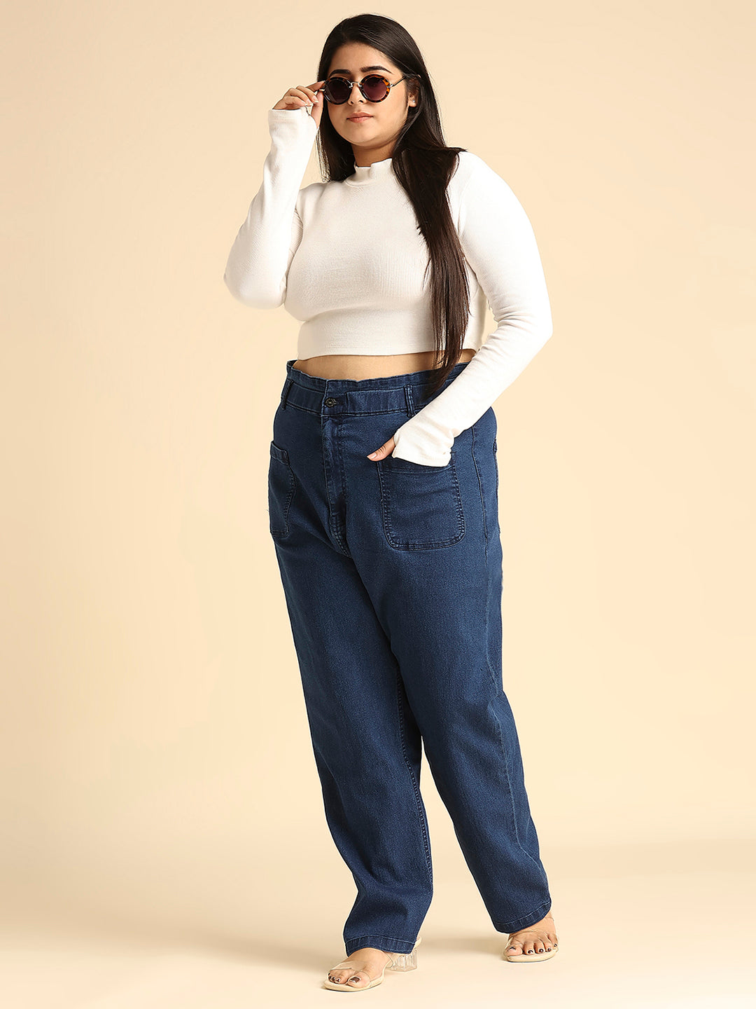 Women Plus Size Blue Straight Fit High-Rise Stretchable Jeans