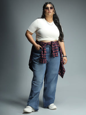 Women Plus Size 90s Straight High-Rise Pure Cotton Jeans