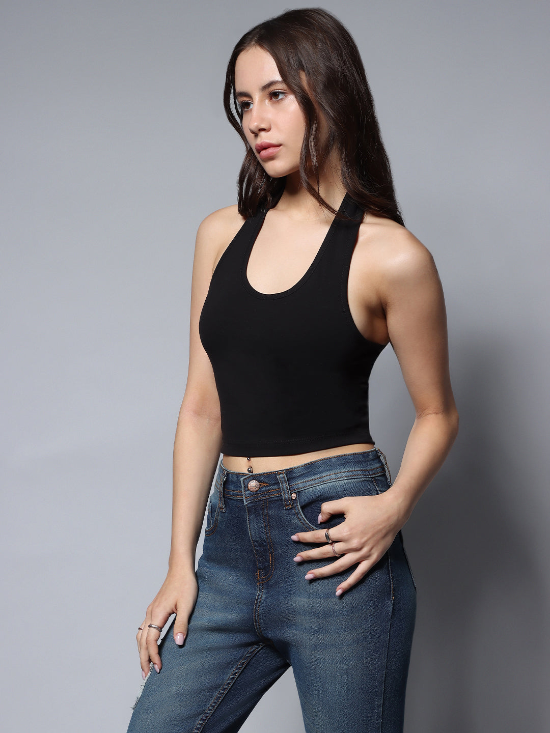 Halter Neck Sleeveless Solid Tops