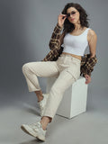 Women Relaxed Straight Leg High-Rise Plain Cargos Trousers