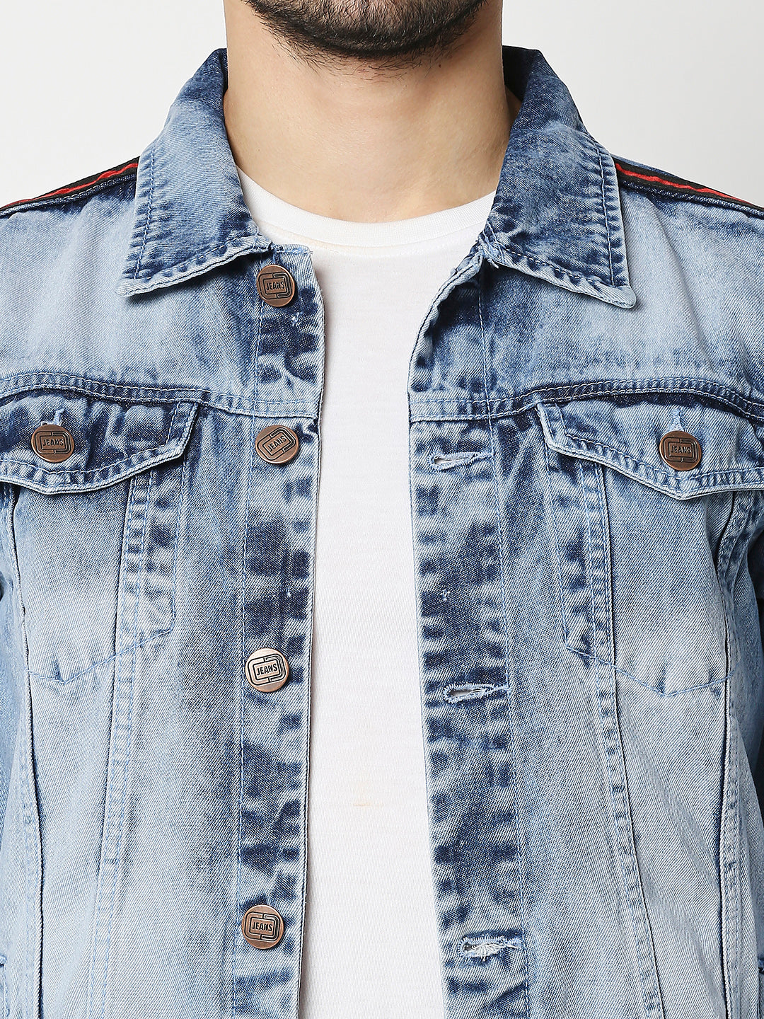 Washed Spread Collar Long Sleeves Denim Jacket