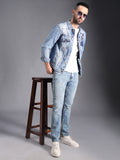 Washed Spread Collar Patchwork Cotton Denim Jacket