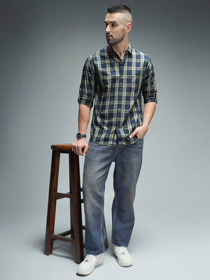 Classic Tartan Checks Spread Collar Long Sleeves Cotton Casual Shirt