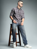 Classic Tartan Checks Spread Collar Long Sleeves Cotton Casual Shirt