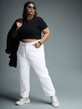 Women Plus Size Mom Fit High-Rise Pure Cotton Jeans