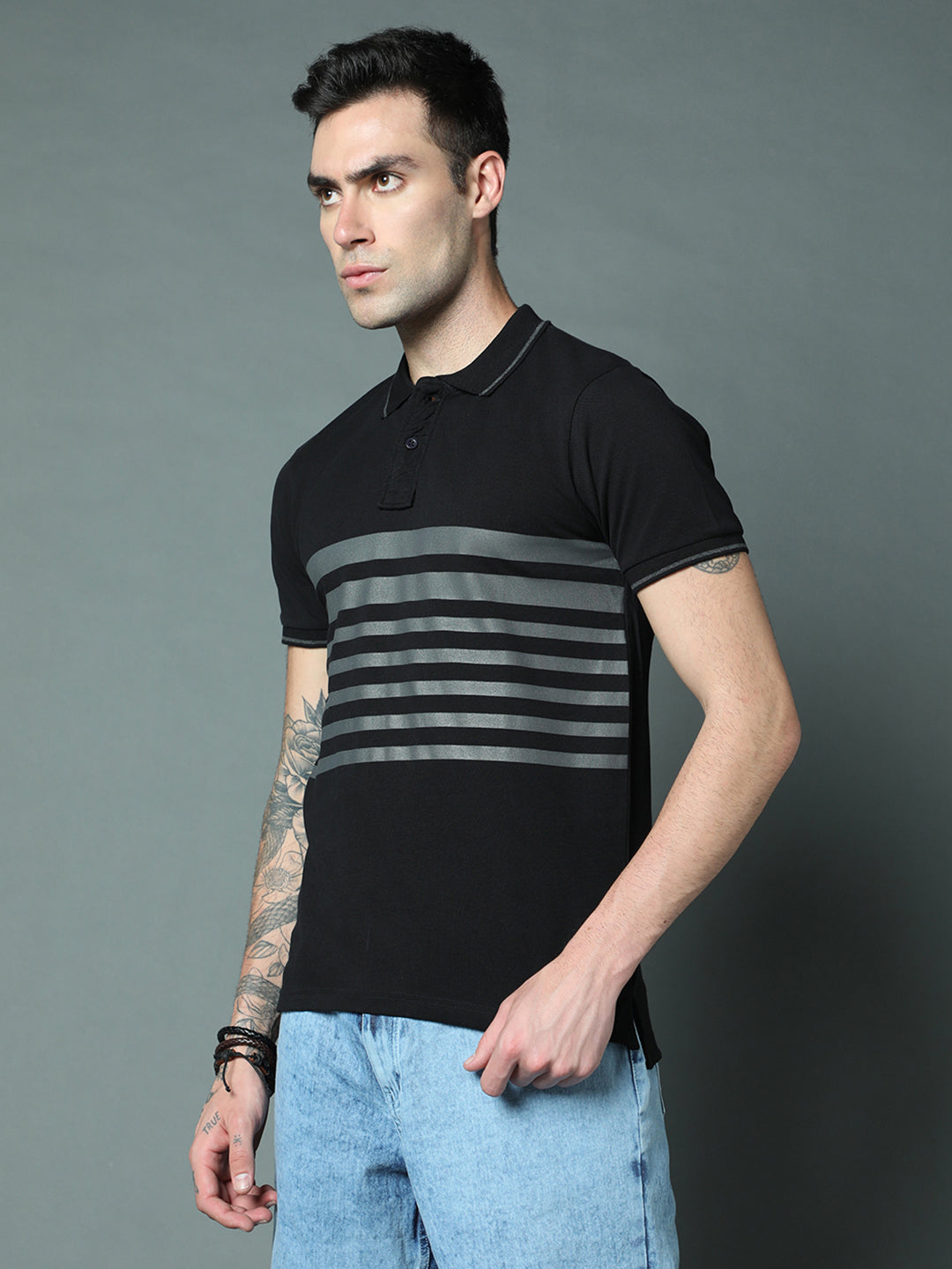 Geometric Printed Polo Collar Regular Pure Cotton T-Shirts