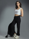 Women Relaxed Straight Fit High-Rise Plain Cargos Trousers