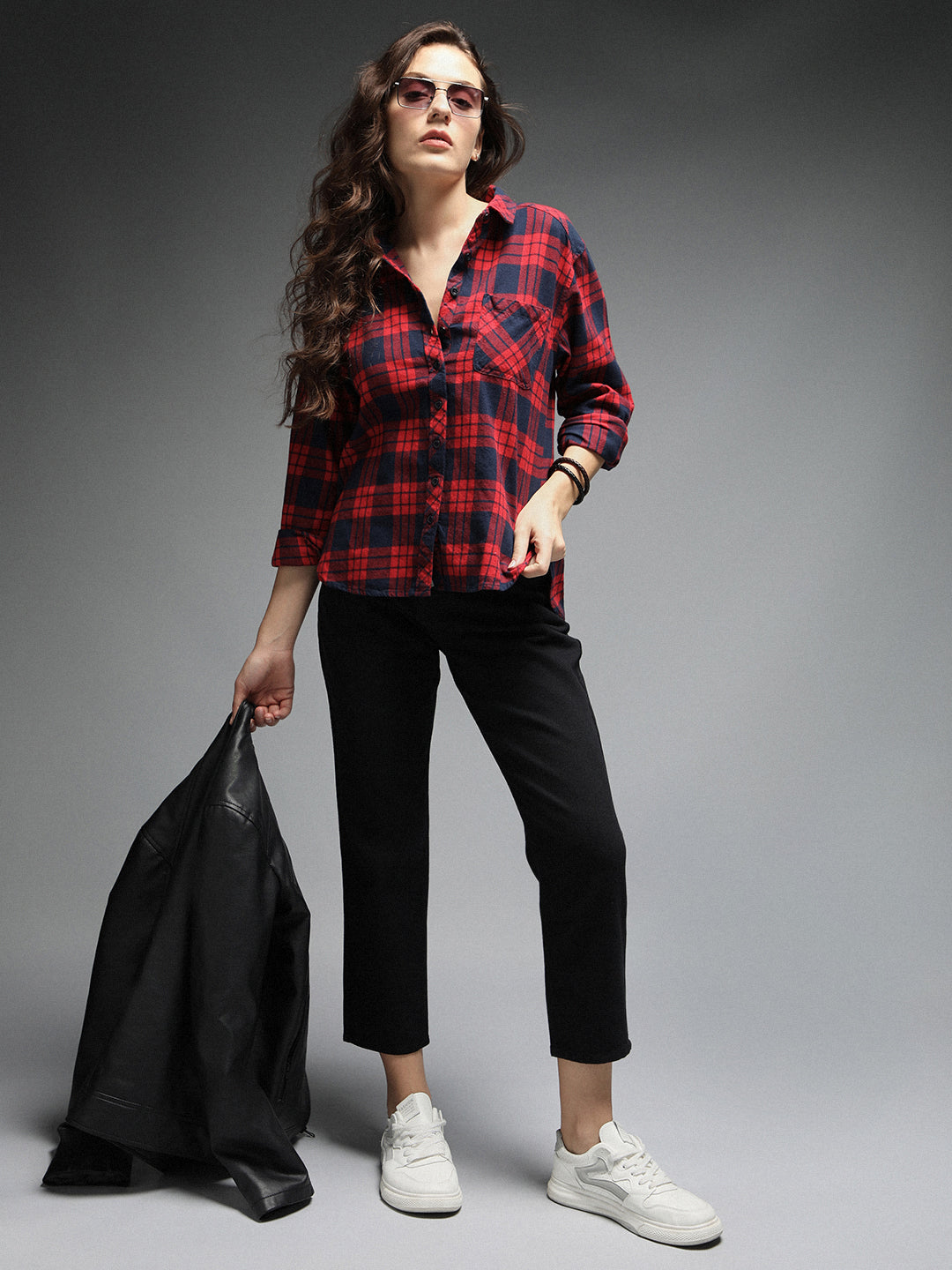 Standard Tartan Checks Spread Collar Long Sleeves Cotton Casual Shirt