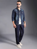 Washed Spread Collar Long Sleeves Denim Jacket