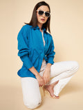 Boxy Fit solid cotton blue casual shirt