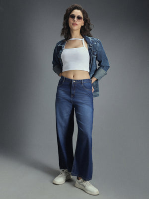 Women 90s Baggy Elasticated waist Band Cotton Jeans