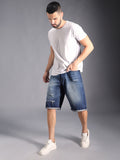 Men Washed Mid-Rise Distressed Cotton Denim Shorts