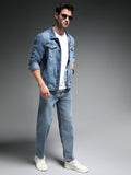 Washed Spread Collar Long Sleeves Cotton Denim Jacket