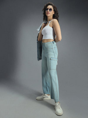 Women 90s Baggy Stretchable Distress Cargo Jeans