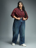 Women Plus Size 90s Straight High-Rise Pure Cotton Jeans