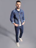 Washed Spread Collar Long Sleeves Denim Jacket