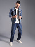 Washed Spread Collar Long Sleeves Denim Jacket