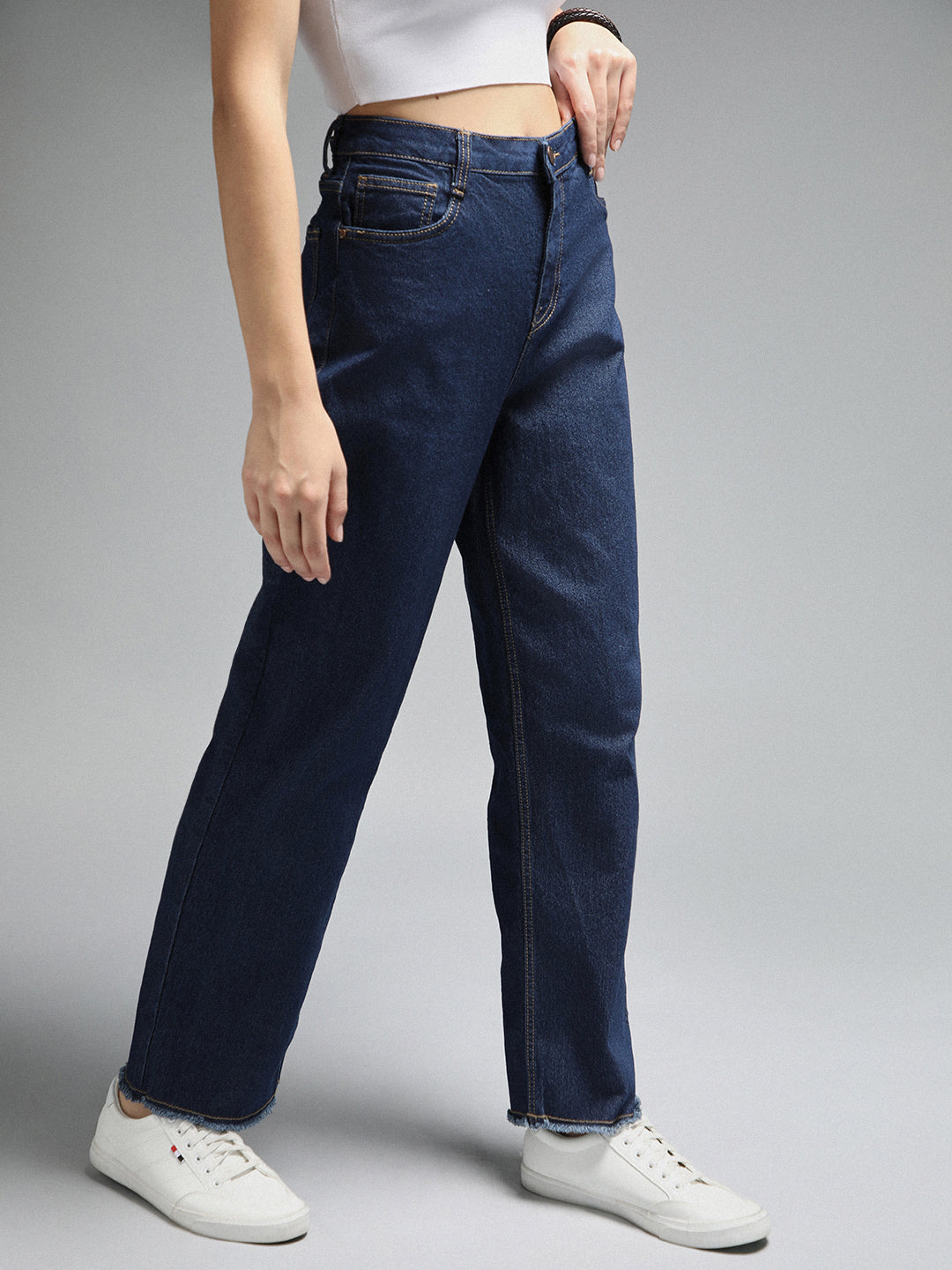 Women Straight Fit High-Rise Clean Look Stretchable Jeans