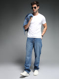 Men Straight Fit Mid-Rise Clean Look Light Fade Cotton Jeans