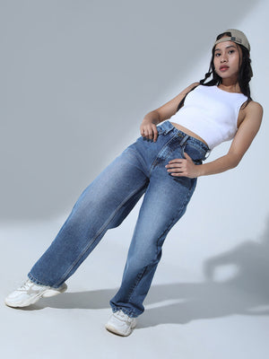 Hubberholme Women 90's baggy High-Rise Light Fade Jeans