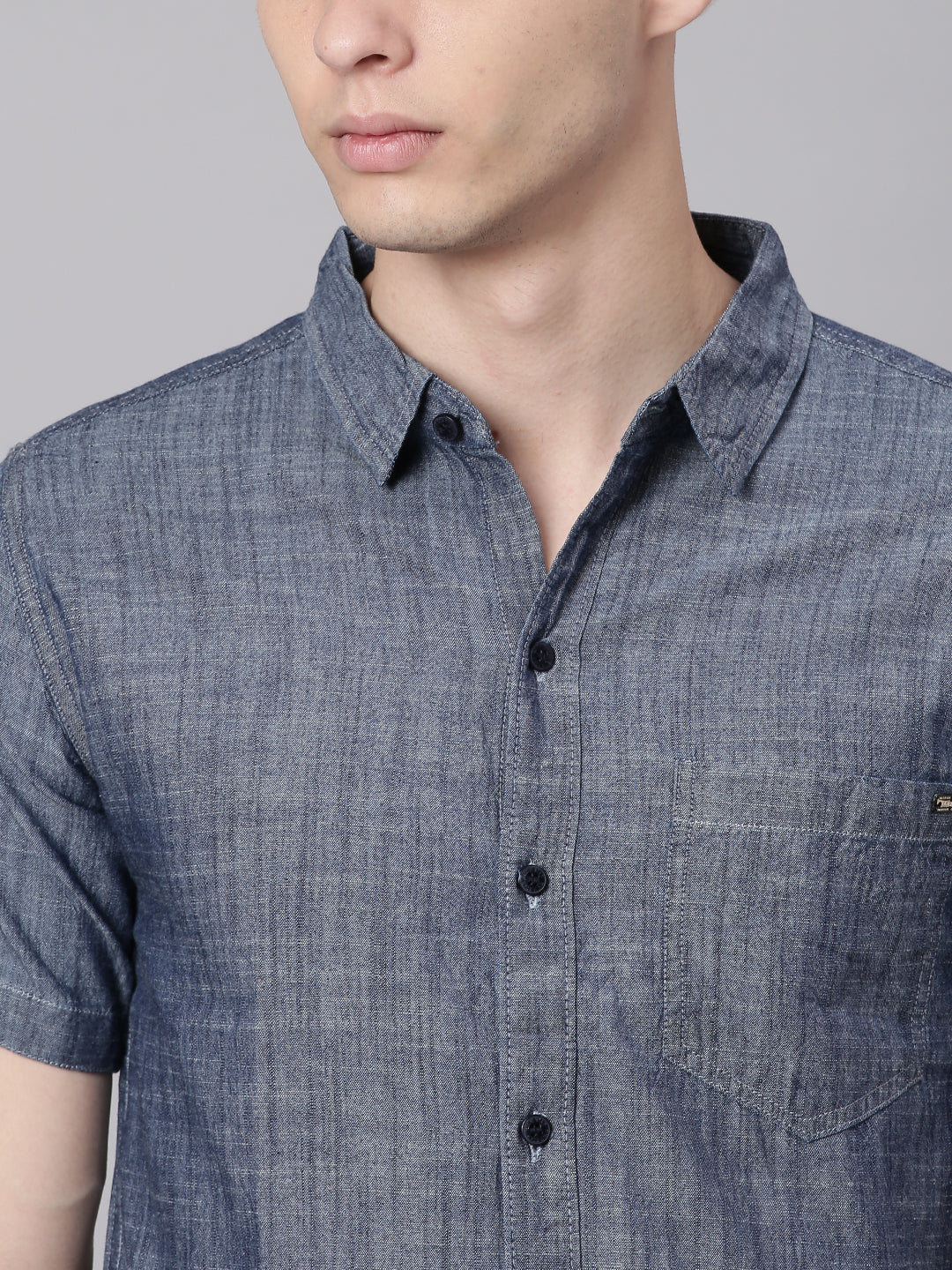 Spread Collar Slim Fit Denim Cotton Casual Shirt