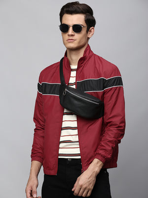 Men Regular Fit Striped Stand Collar Jacket