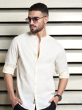 Men Cotton Mandarin Collar Long Sleeves Regular Fit Casual Shirt